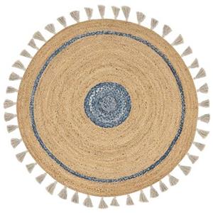 Beliani OBAKOY-Laagpolig vloerkleed-Beige|Blauw-ø 140 cm-Jute