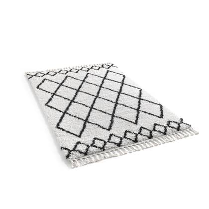 FlyCarpets  Diamond Hoogpolig Vloerkleed - Crème | Zwart 160x230 cm
