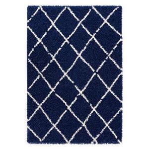 Boho&me Hoogpolig vloerkleed ruiten Habitat - marineblauw|wit -