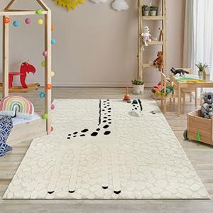Merinos Kinderkamer Vloerkleed Rechthoekig Speelkleed met Giraffenprint 14 mm Poolhoogte Cream-80 x 150 cm