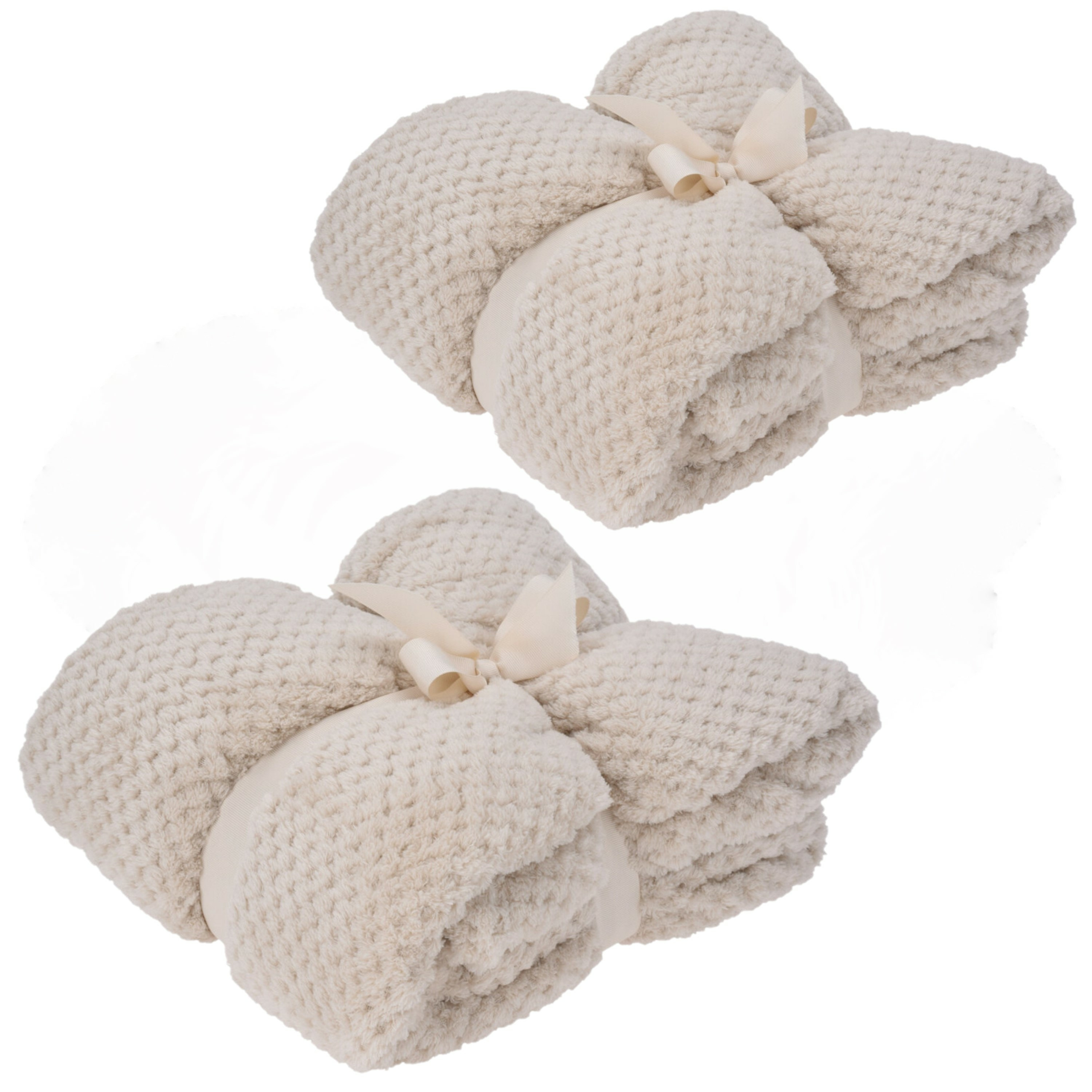 H&S Collection Fleece dekens/plaids - 2x - creme - 130 x 170 cm -