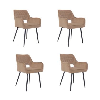 Bronx71 Velvet eetkamerstoel Mika taupe - Eetkamerstoelen set van 4