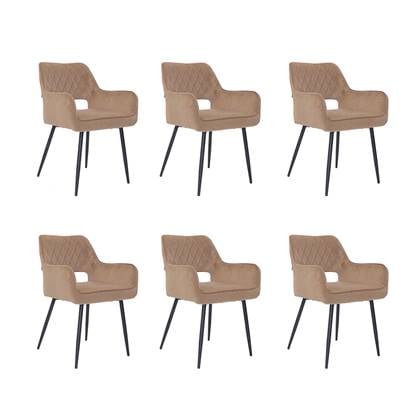 Bronx71 Velvet eetkamerstoel Mika taupe - Eetkamerstoelen set van 6