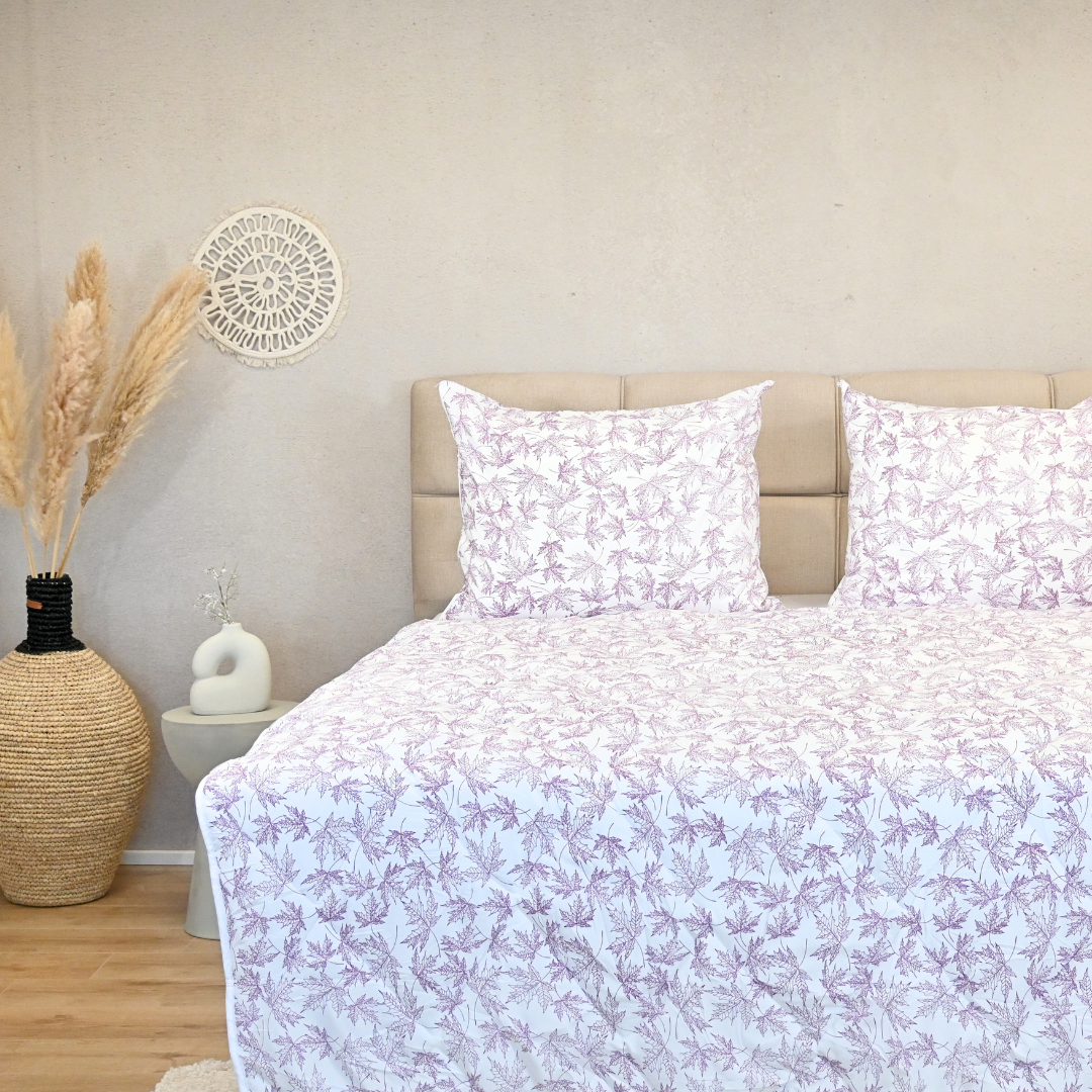 HappyBed Violet leaves | 160x200 - Wasbaar dekbed zonder overtrek - Bedrukt dekbed zonder hoes