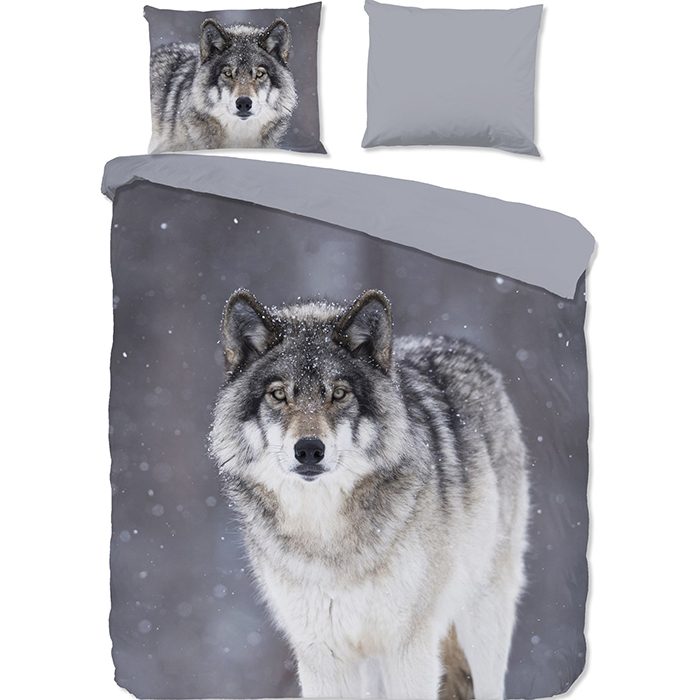 Good Morning Wolfie Flanel Dekbedovertrek Grijs-Lits-jumeaux (270 x 200/220 cm)