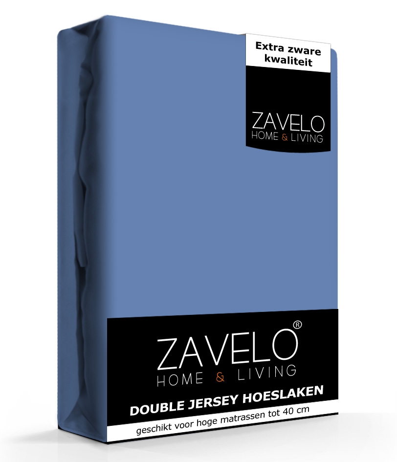 Zavelo Double Jersey Hoeslaken Blauw-2-persoons (140x200 cm)