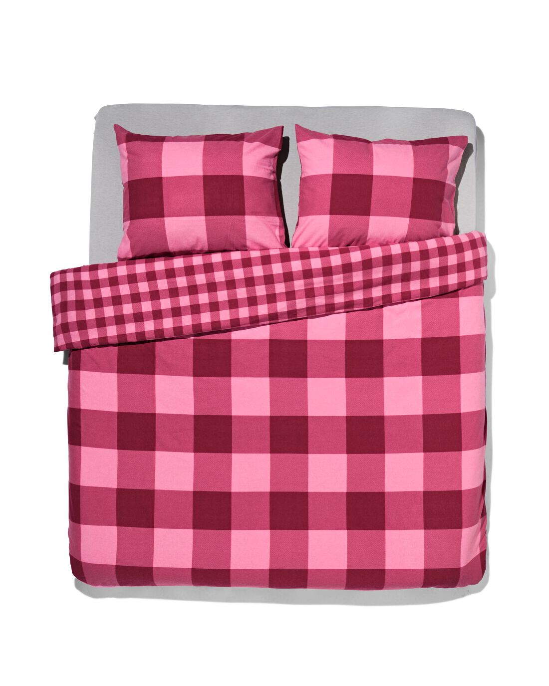 HEMA Dekbedovertrek Flanel 2000x200/220 Ruit Roze Rood