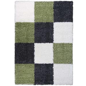 Merinos Hoogpolige vloerkleed shaggy plus 910 groen blokken patroon 5 cm poolhoogte 160 x 230 cm