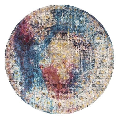 Muratap Vloerkleed - Picasso Heriz - Meerkleurig - 133 Cm - Rond - Laagpolig - Vintage Tapijt