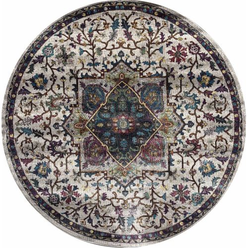 Muratap Vloerkleed - Picasso Rosa - Creme Multi - 160 Cm - Rond - Laagpolig - Vintage Tapijt