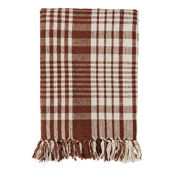 Madam Stoltz-collectie Plaid van gerecycled katoen off white, cinnamon 125x175 cm