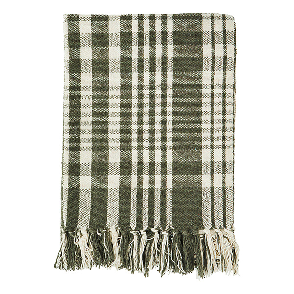 Madam Stoltz-collectie Plaid van gerecycled katoen off white, dark groen 125x175 cm