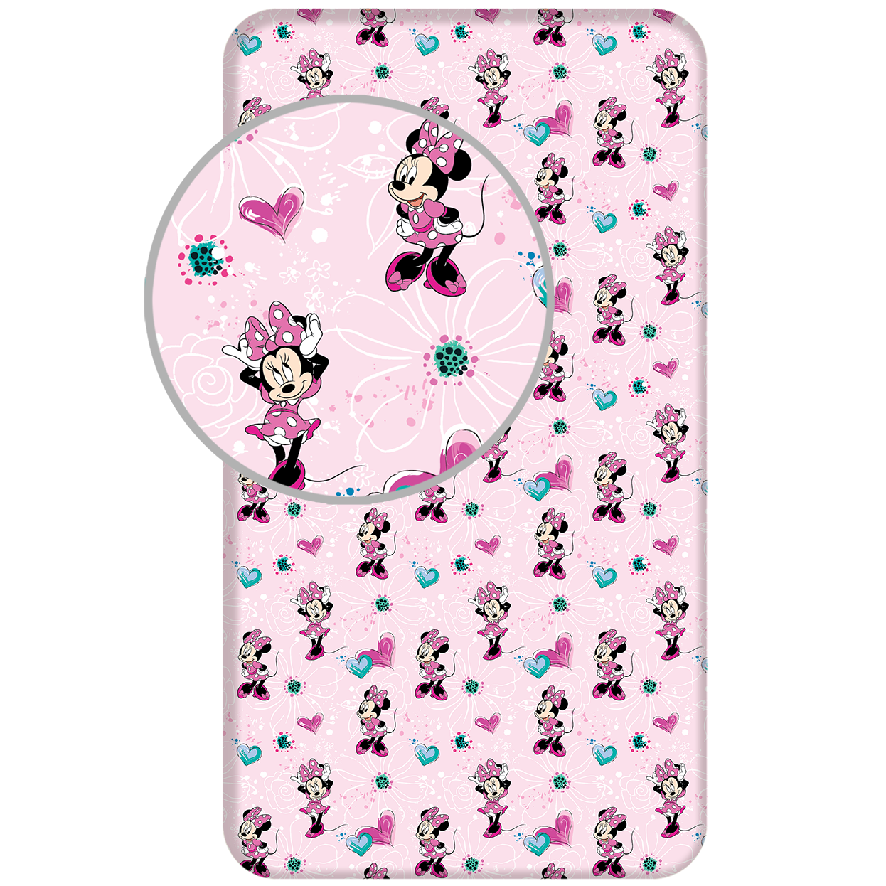 SlaapTextiel Disney Minnie Mouse Hoeslaken Flowers - 90 x 200 cm - Katoen