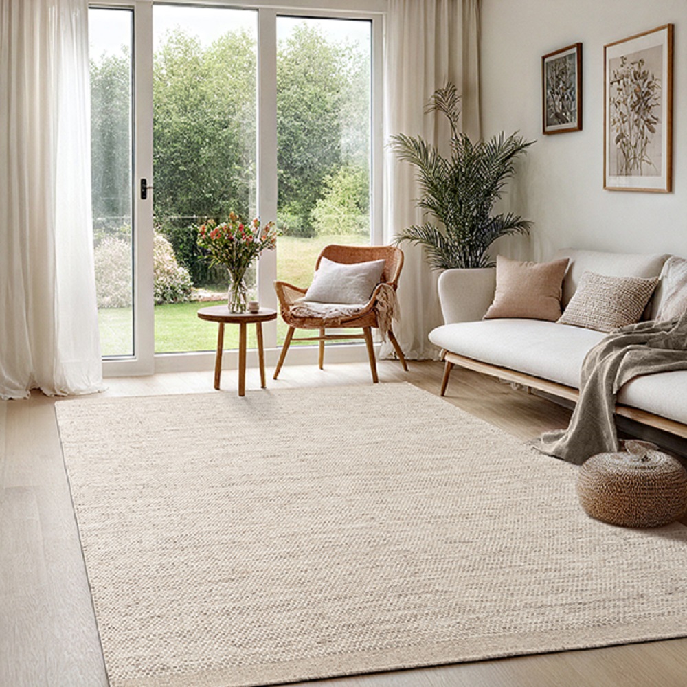 Merinos Karpet24 Handgeweven Wol Vloerkleed -120 x 170 cm - Scandinavische Boho Stijl, Taupe