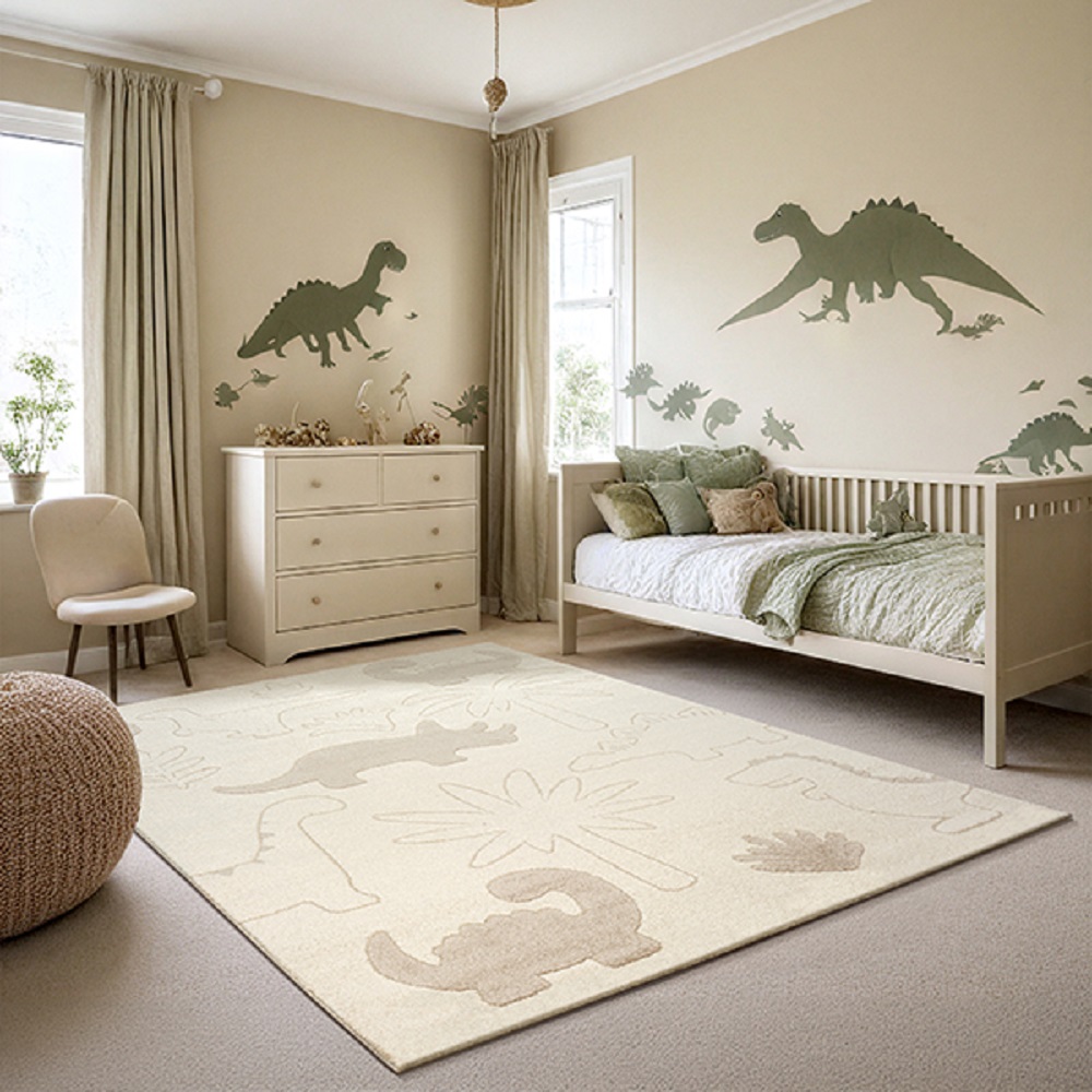 Merinos Karpet24 Alina Kids - Schattig Dino Vloerkleed voor Kleine Avonturiers Crème-80 x 150 cm