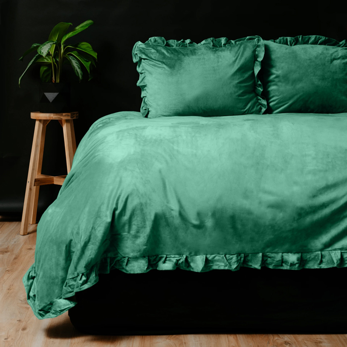 BSCI en Oekotex Ruffles Velvet Dekbedovertrek Groen-2-persoons (200 x 200/220 cm)