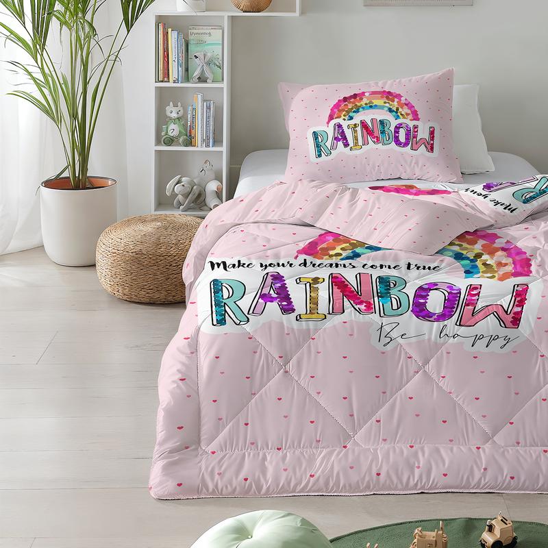 Lazy all-in-one kinderdekbed met regenboogprint - Roze