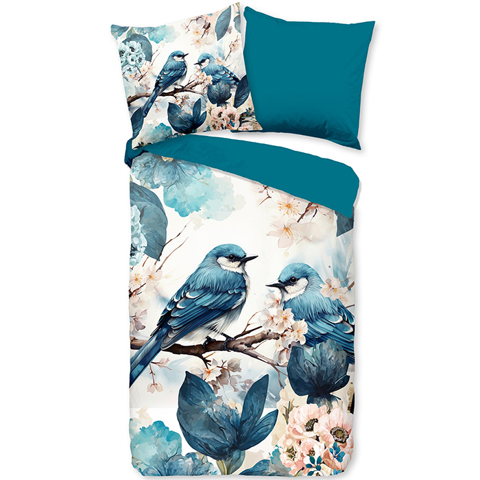 Pure Blauwe Vogels Dekbedovertrek Blauw-1-persoons (140 x 200/220 cm)