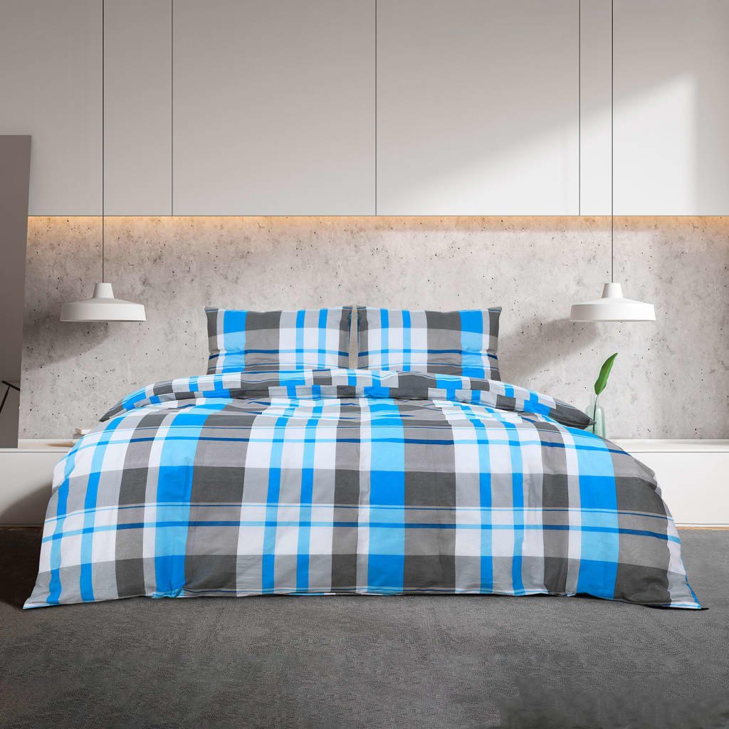 vidaXL Dekbedovertrekset 155x220 cm katoen blauw en grijs