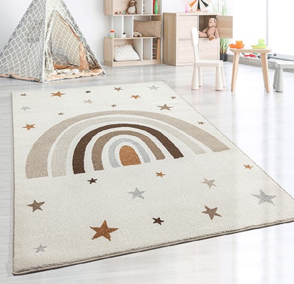 Merinos Karpet24 Sound Kids - Zacht en Onderhoudsarm Kindertapijt met Regenboogpatroon in Cream-120 x 170 cm