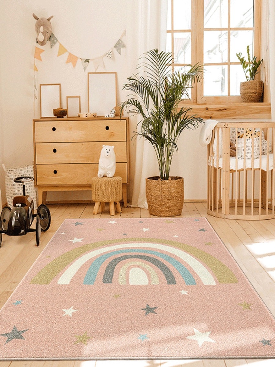 Merinos Karpet24 Sound Kids - Zacht en Onderhoudsarm Kindertapijt met Regenboogpatroon in Roze-160 x 220 cm