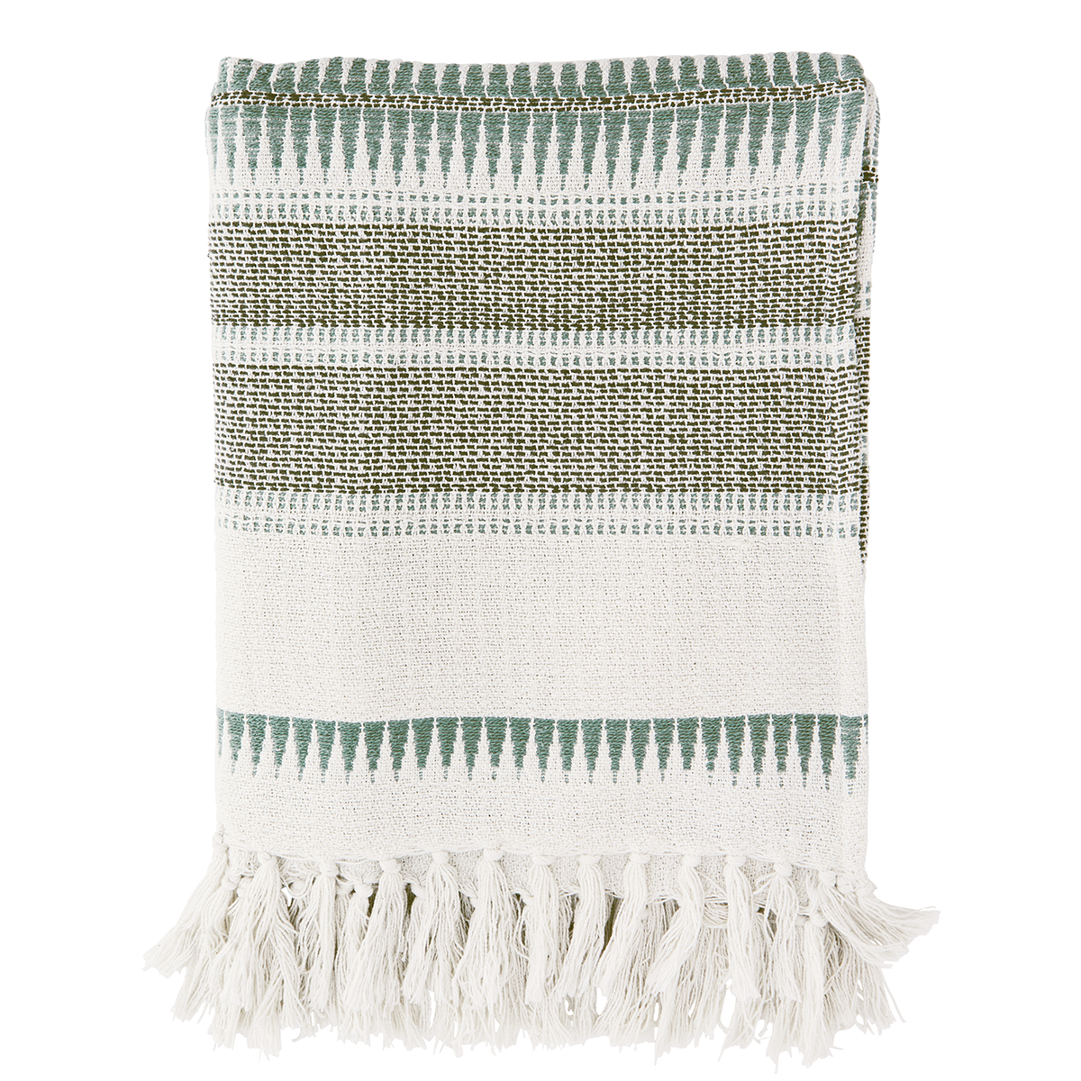 Madam Stoltz-collectie Plaid van recycled katoen offwhite, groen en salie