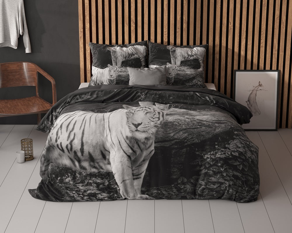 RoyalTextile - Tigers Dekbedovertrek 100% Katoen - Grijs - 200 x 220