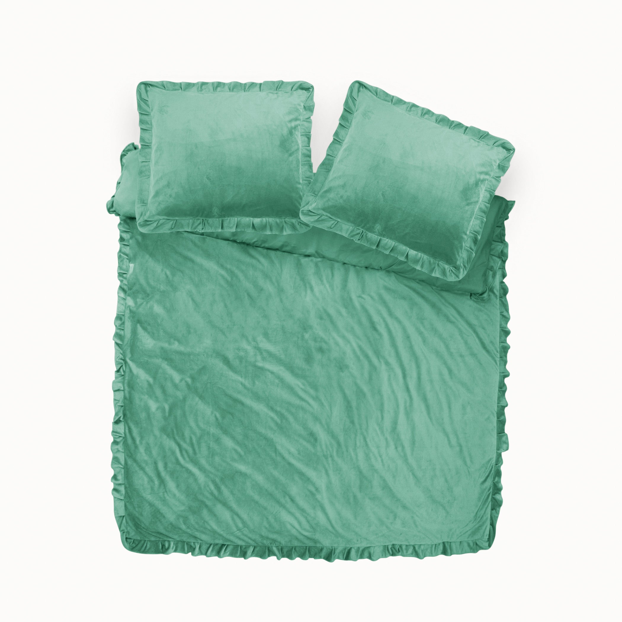 RoyalTextile - Velvet Ruffles Dekbedovertrek - Groen - 240 x 220