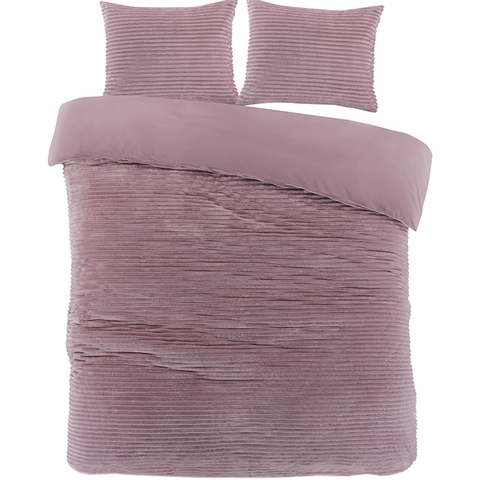 Zavelo Dorien Rib Teddy Dekbedovertrek Roze-1-persoons (140 x 200/220 cm)