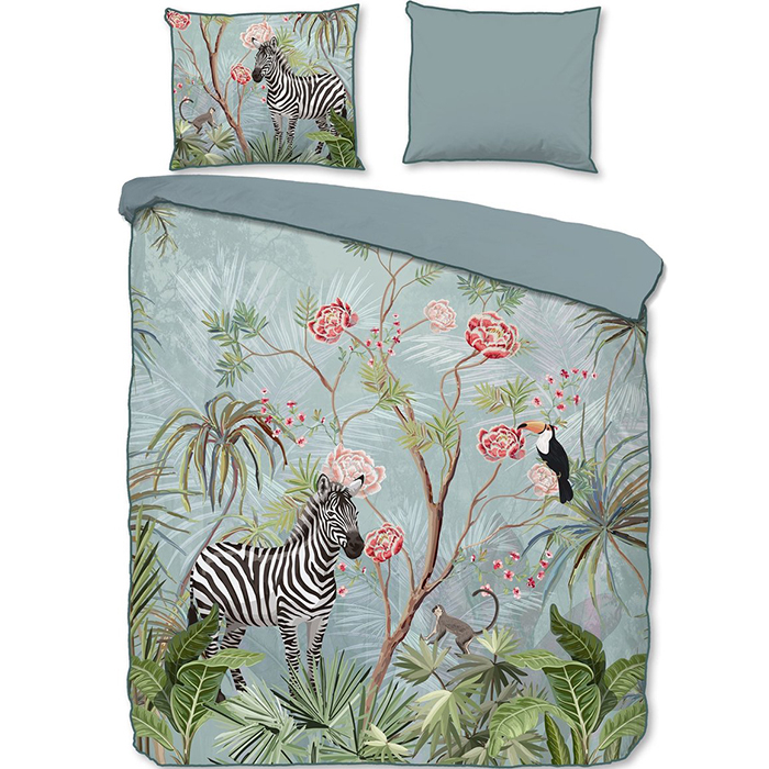 Descanso Zebra Organic Dekbedovertrek Aqua-1-persoons (140 x 200/220 cm)