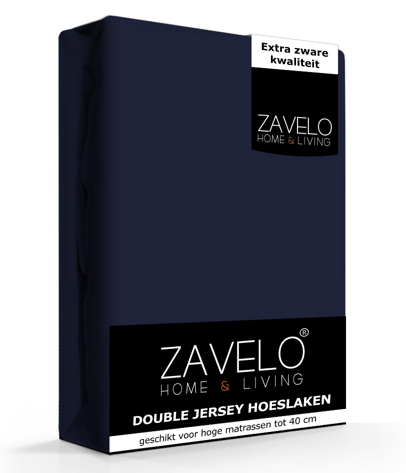 Zavelo Double Jersey Hoeslaken Navy-2-persoons (140x200 cm)