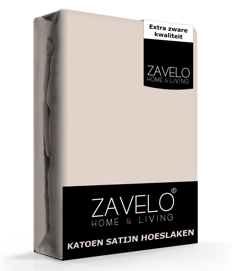 Zavelo Hoeslaken Katoen Satijn Taupe-Lits-jumeaux (180x200 cm)