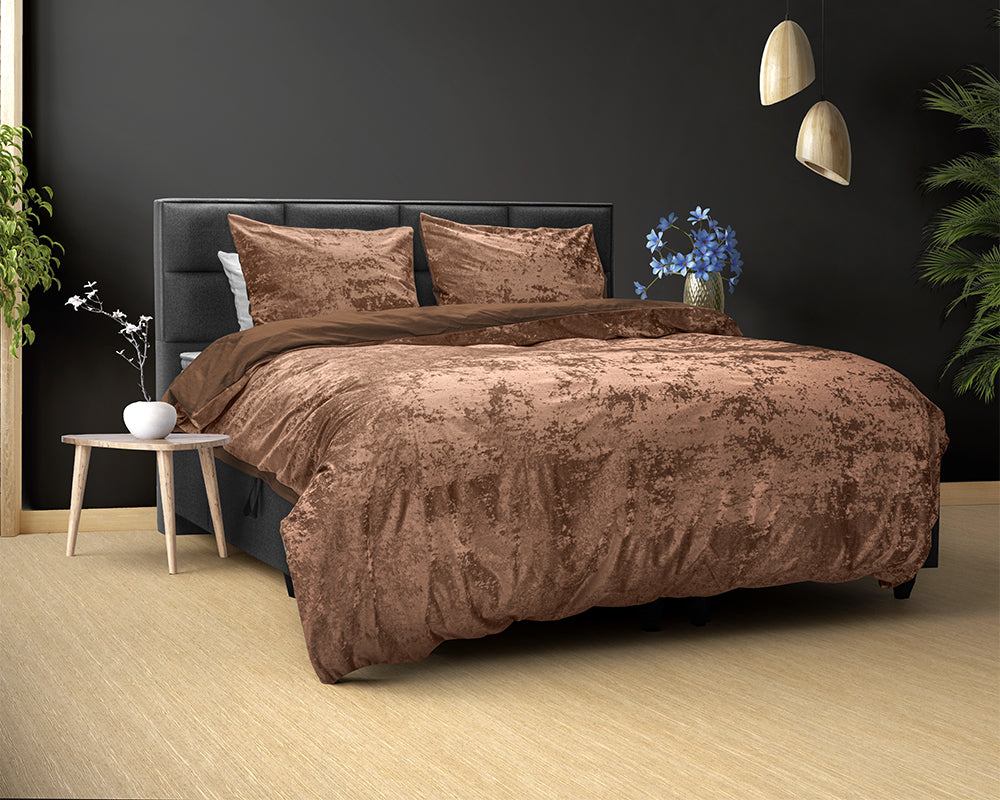 RoyalTextile - Crushed Velvet Dekbedovertrek - Katoen - Wood Brown - 240 x 220