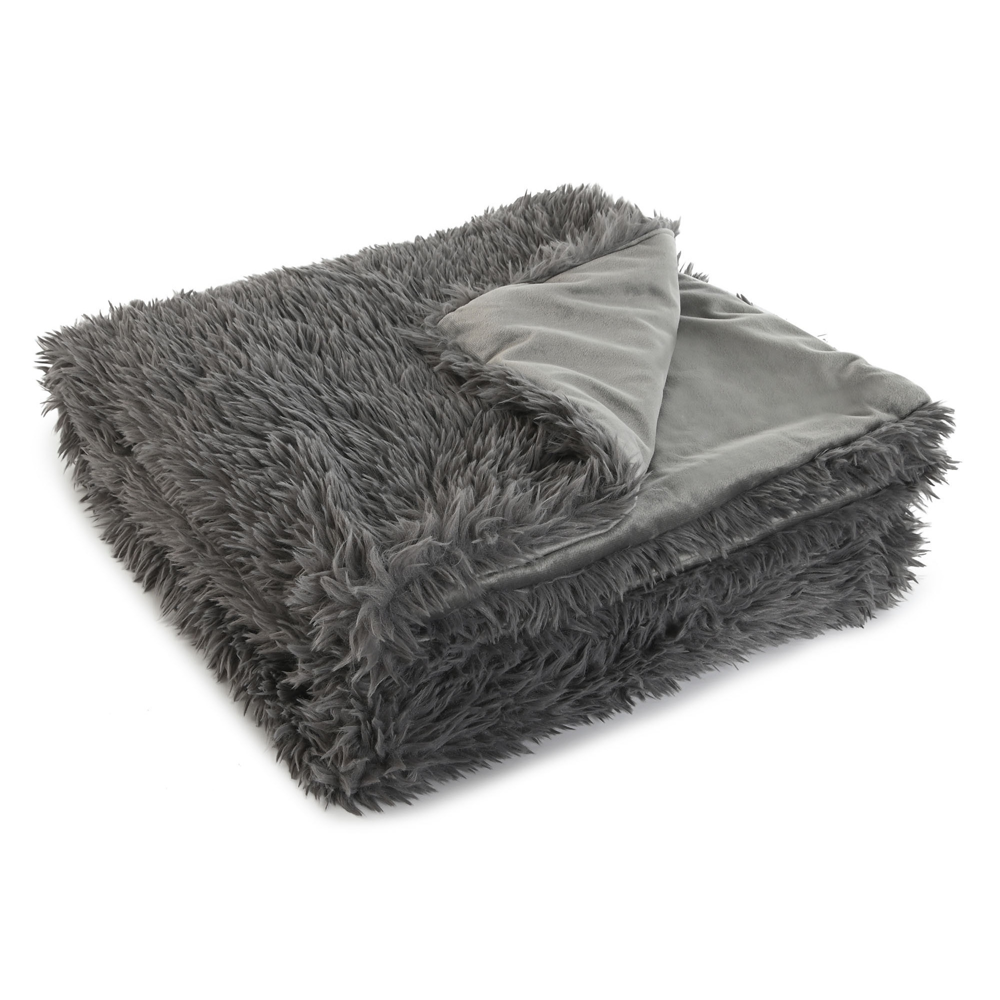 Bellatio Design Vachtdeken Fleece deken/plaid - donkergrijs - polyester - 130 x 170 cm - Fluffy stof -