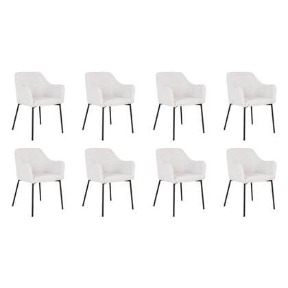 Lewis & Loft Eetkamerstoel Lima - Bouclé - Staal - Wit - Set van 8