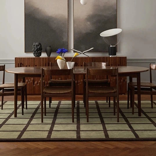 Layered  Vloerkleed Avenue Checked Olive Wool Rug -