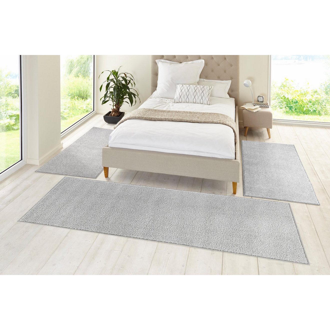 HANSE Home Set slaapkamerkleedjes Pure 100 Korte pool, unikleur, vloerkleed, bedloper, slaapkamerkleed, loper