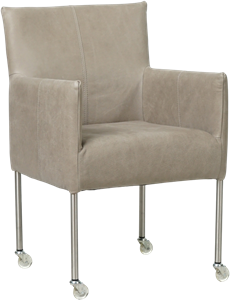 SHOPX HUISCOLLECTIE Lichtgrijze leren moderne kuipstoel Desire - poot rond rvs met wiel - Kenia Leer Lightgrey (lichtgrijs leer)