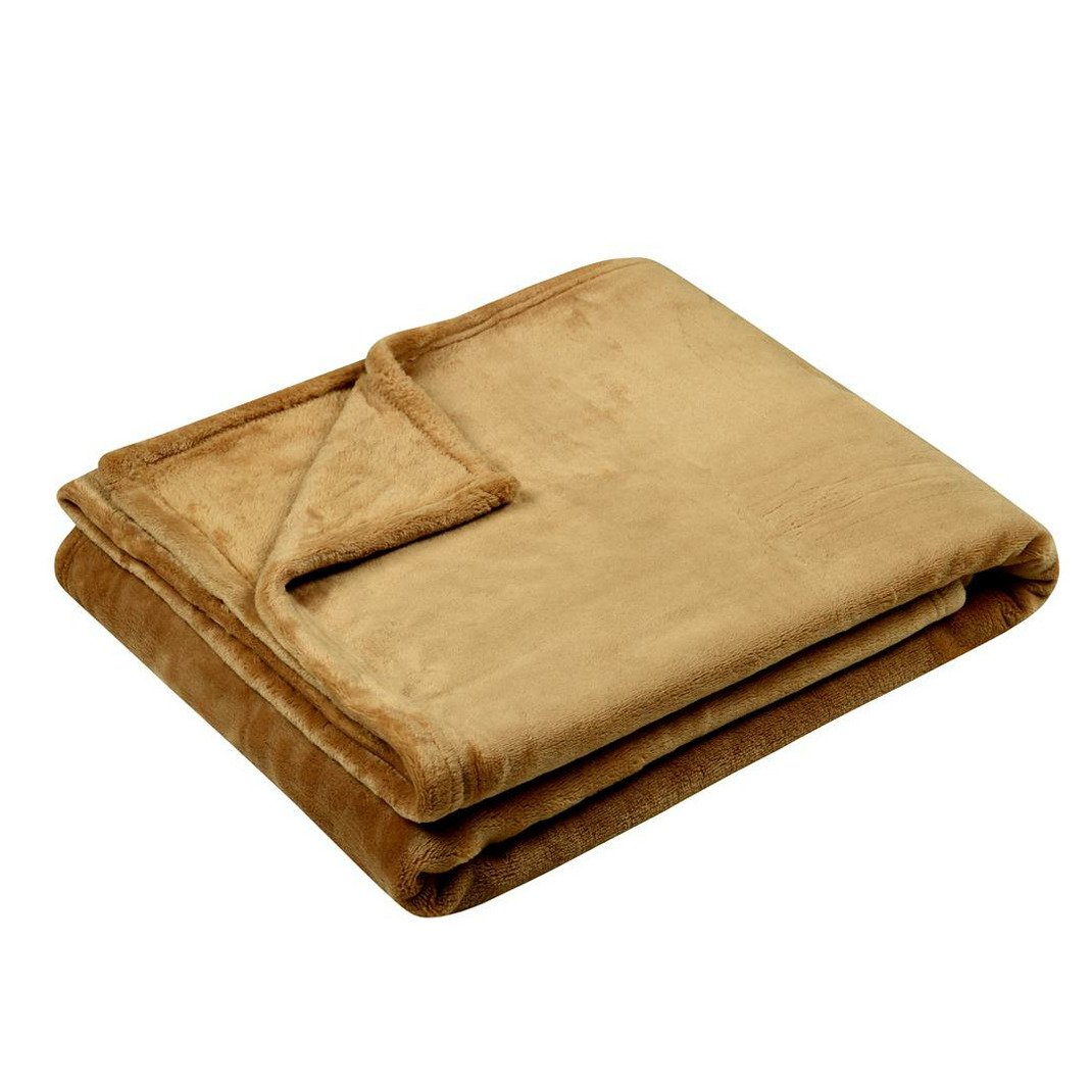 Stof Textiles Plaid/bankdeken Maribelle - camel bruin - 130 x 160 cm - polyester fleece - 1 persoon -