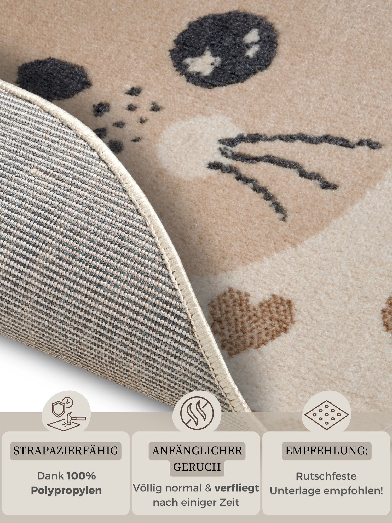 Hanse Home  Adventures children's carpet Round Cat Cream Beige - 100 cm
