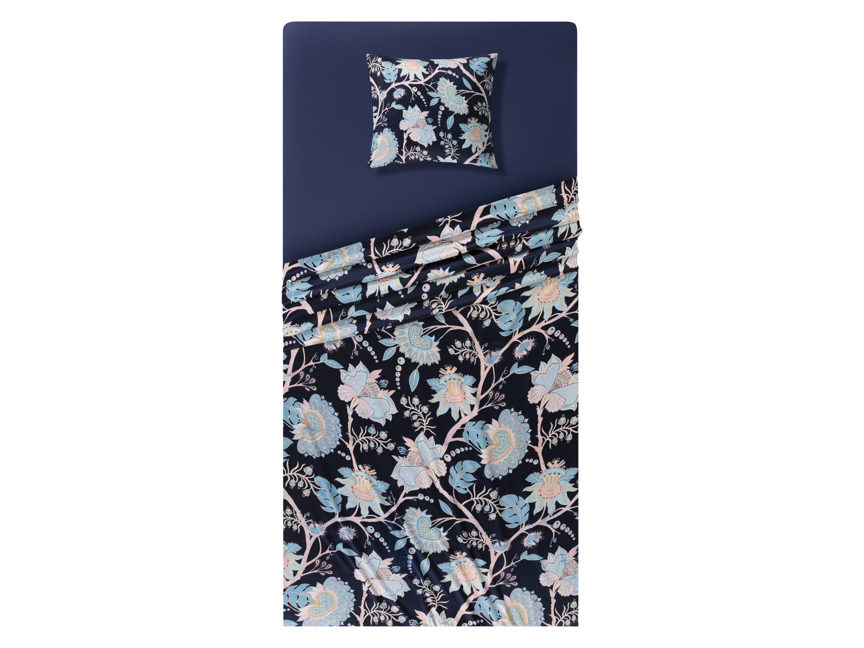 Livarno home 3-delig satijnen dekbedovertrekset (donkerblauw/bloem)