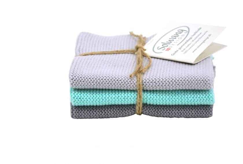 Solwang Design  vaatdoekjes - set van 3 - aqua/grijs