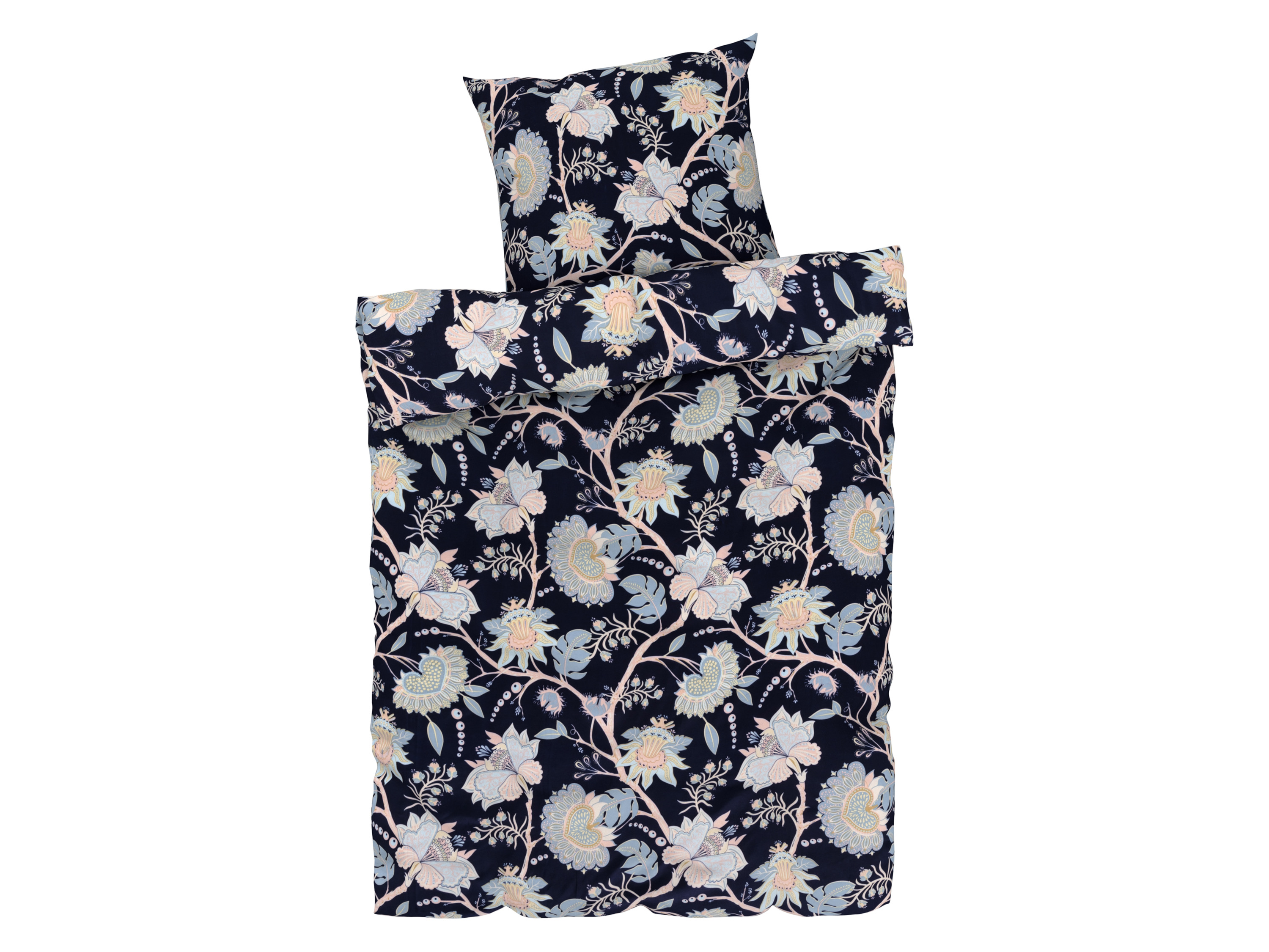 Livarno home Satijnen dekbedovertrek 140 x 200 cm (Bloemen/donkerblauw)