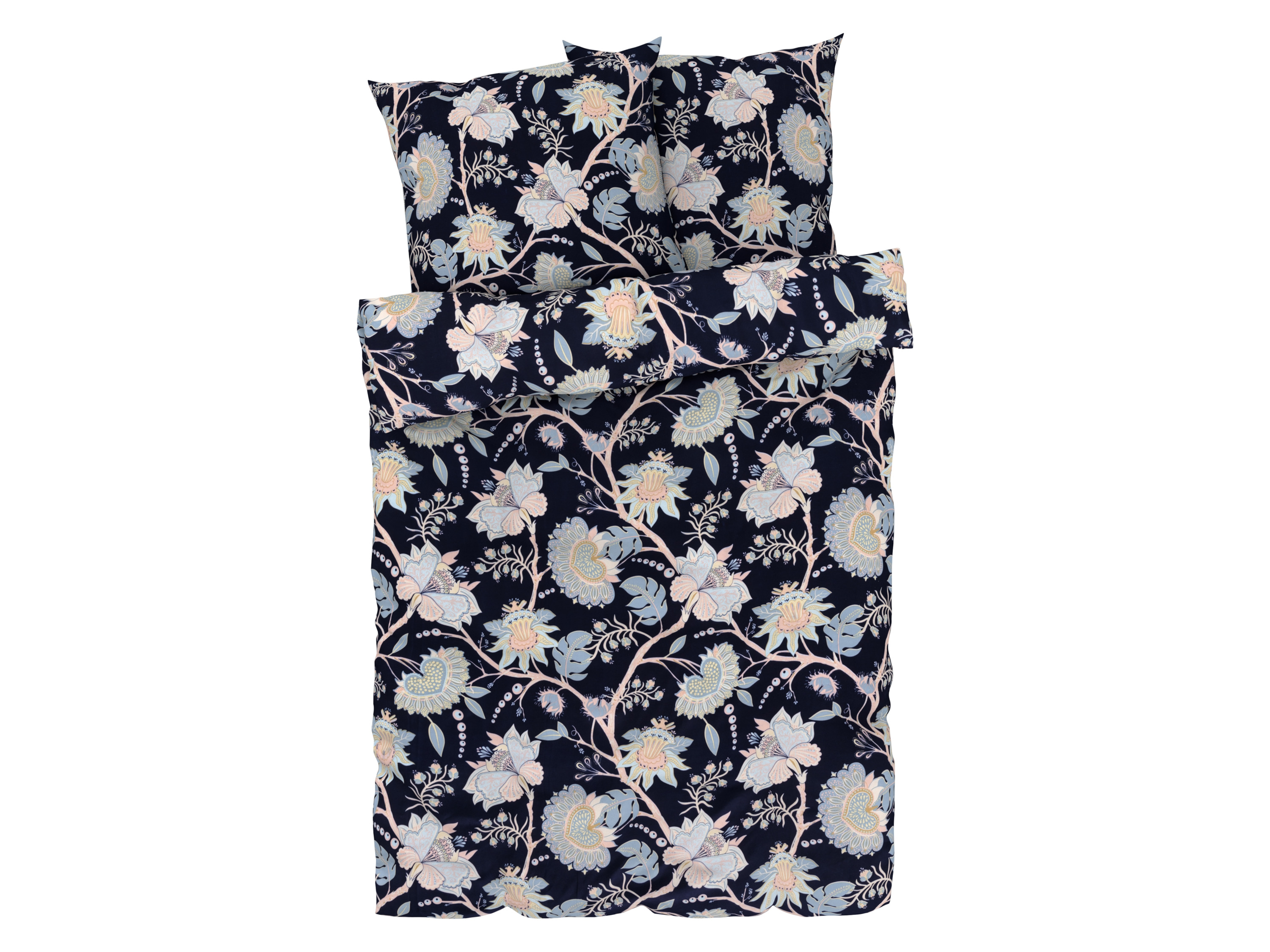 Livarno home Satijnen dekbedovertrek 200 x 200 cm (Bloemen/donkerblauw)