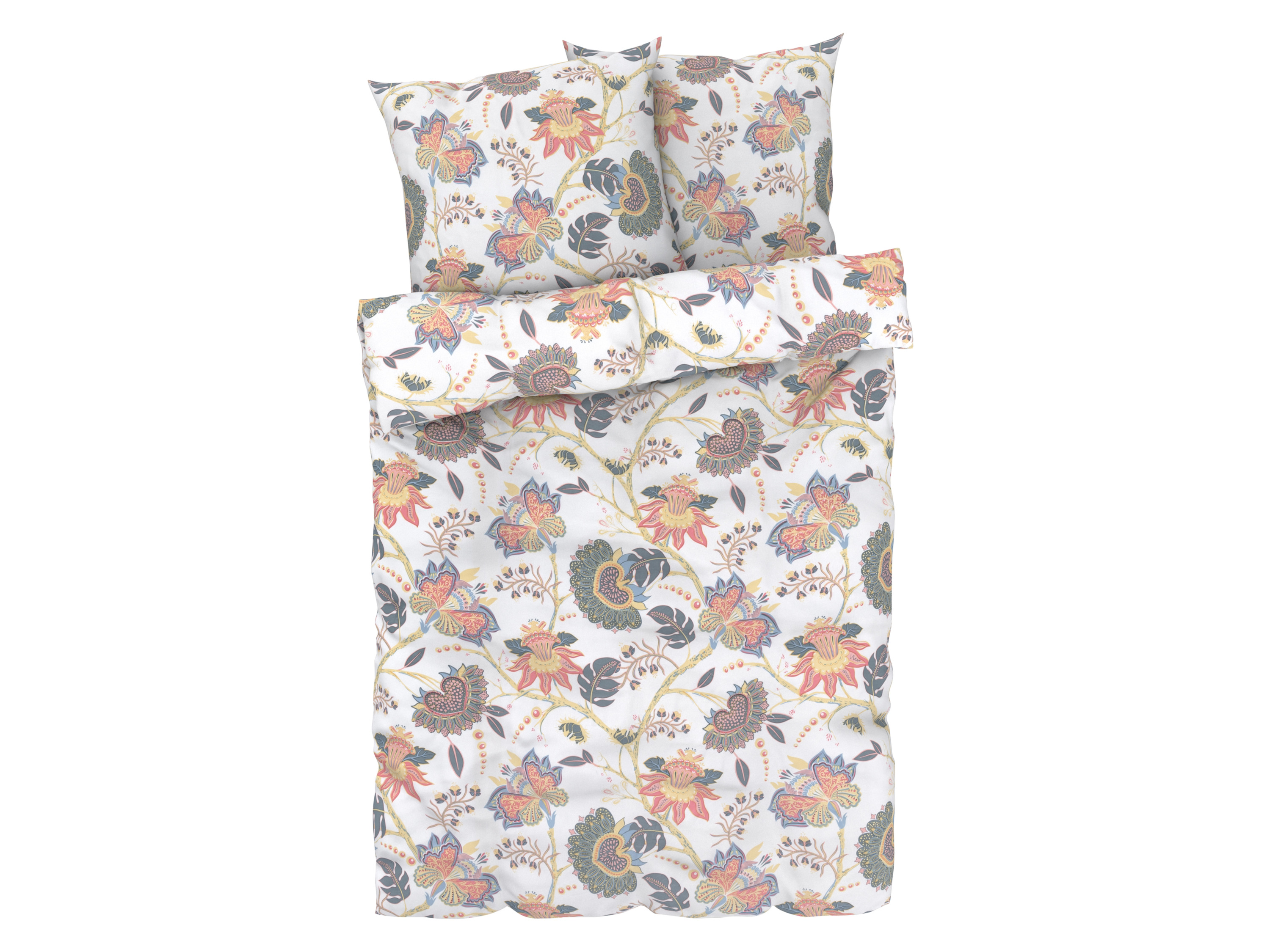 Livarno home Satijnen dekbedovertrek 200 x 200 cm (Bloemen/wit)