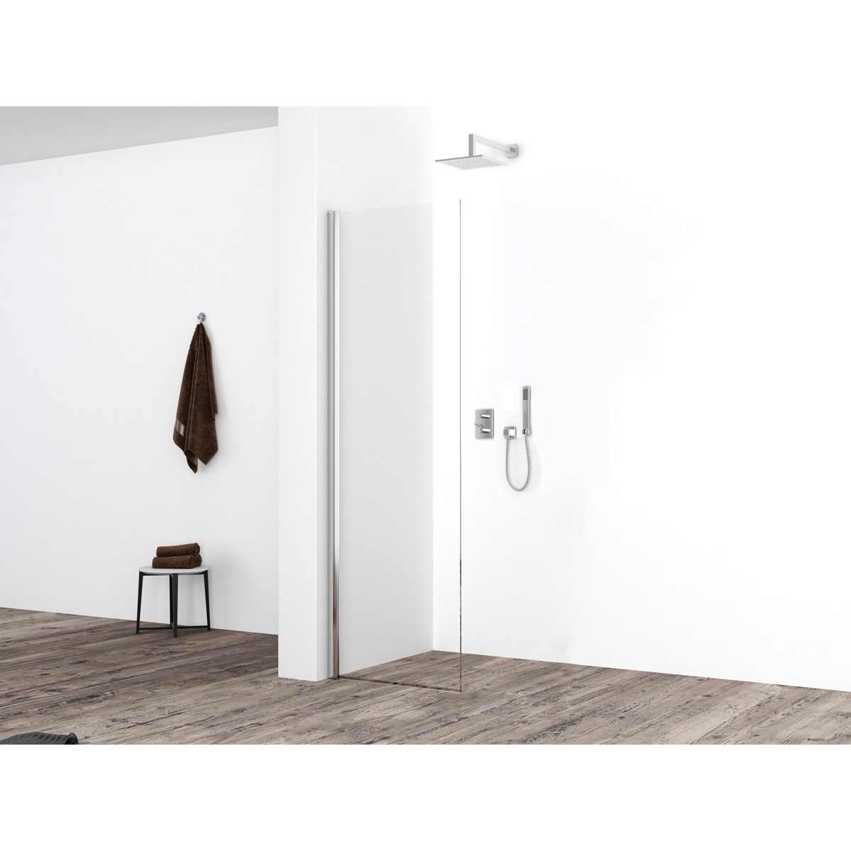 Xellanz Eco Zijwand met Muurprofiel - 400x2000x8mm - NANO - Helder Glas/Chroom