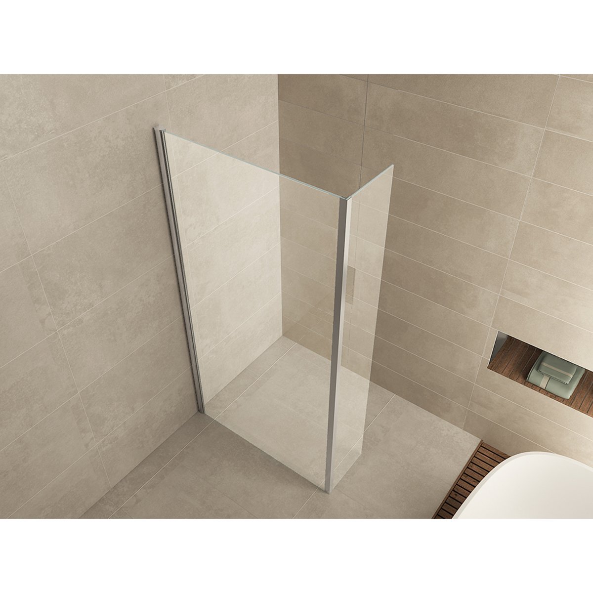 Wiesbaden Comfort Zijwand met Hoekprofiel - 400x2000x10mm NANO - Helder Glas/Chroom
