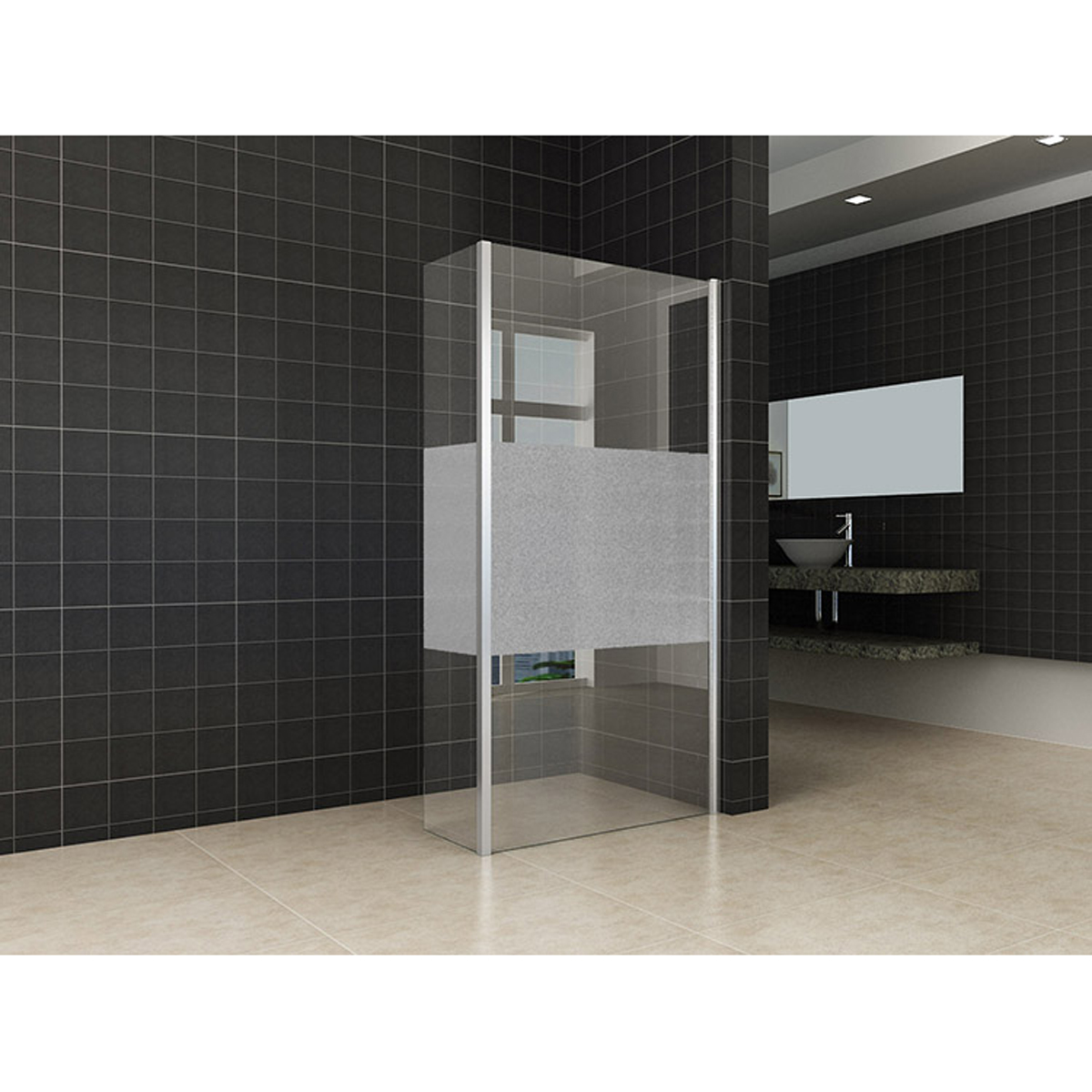 Wiesbaden Zijwand + Hoekprofiel - 300x2000x10mm - NANO - Gedeeltelijk Mat Glas
