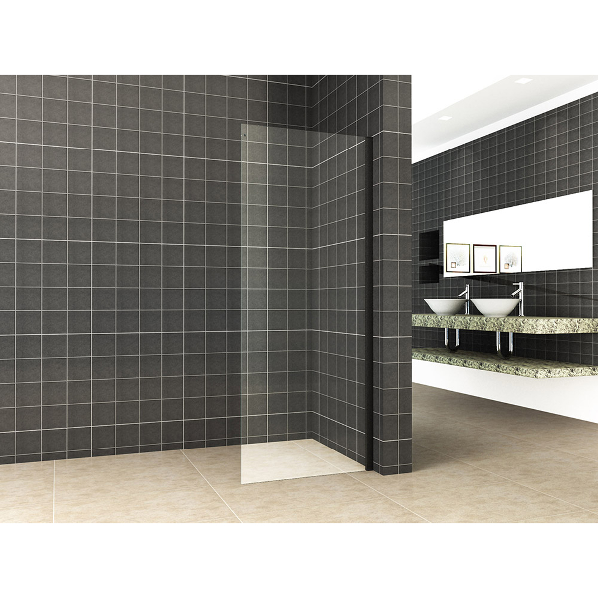 Wiesbaden Side Zijwand voor Nis Schuifdeur - 800x2000x8mm - NANO - Helder Glas/Mat Zwart