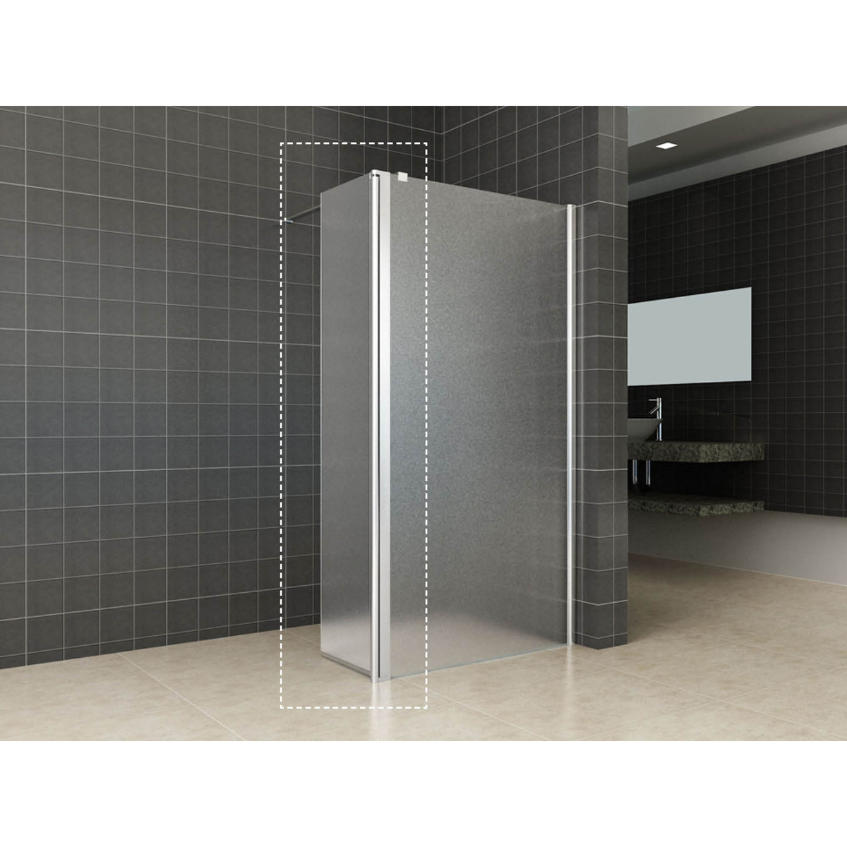 Wiesbaden Wiesbanden Comfort Zijwand Draaibaar Rechts - 350x2000x10mm - NANO - Melkglas/Chroom